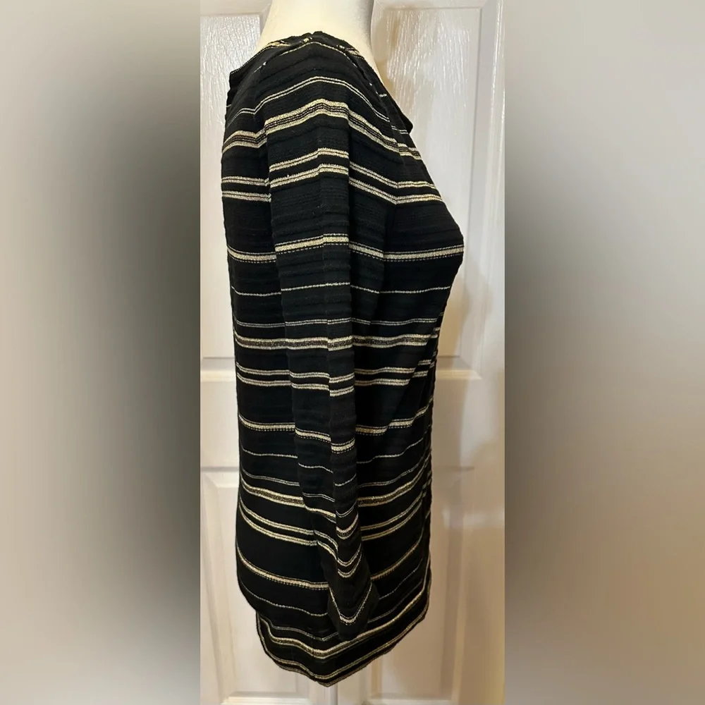 Ralph Lauren Top Green Label long Sleeve Black Gold Stripe Top Size Small - Picture 4 of 6